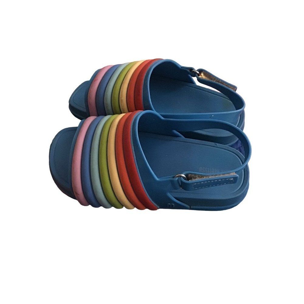 Mini Melissa Blue Kids Sandals with Rainbow Straps